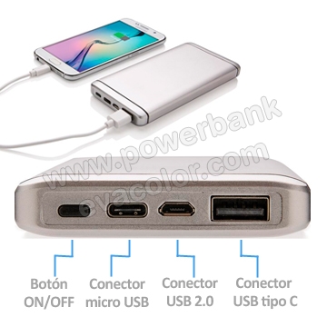 Power bank 10000mah con conector USB tipo C para moviles y tablets