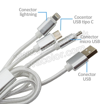 Cable largo multiconector con usb tipo c personalizado con su logo
