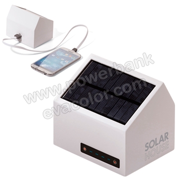 Power bank solar para escritorio con forma de casa y cable usb para moviles iphone