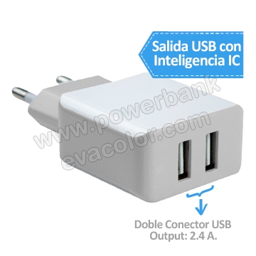 Cargador de pared con doble USB para recargar dispositivos electronicos, moviles y tablets