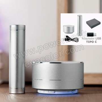 Set tecnologico con powerbank y mini altavoz de aluminio con caja de regalo para regalos empresariales empresariales